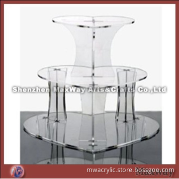 Clear Heart-shaped Promotional Acrylic 3 Tiers Tower Wedding Cup Cake Display Stand Rack